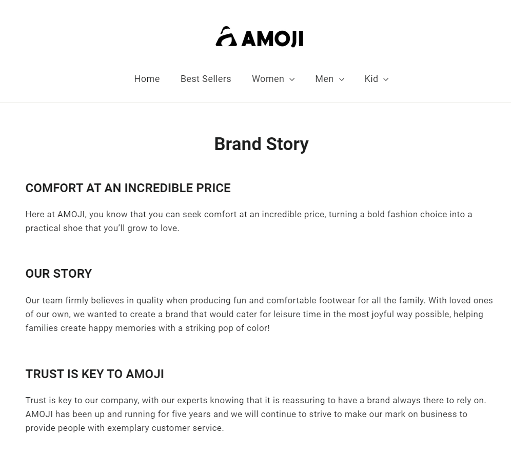 Amoji about us page copy case study