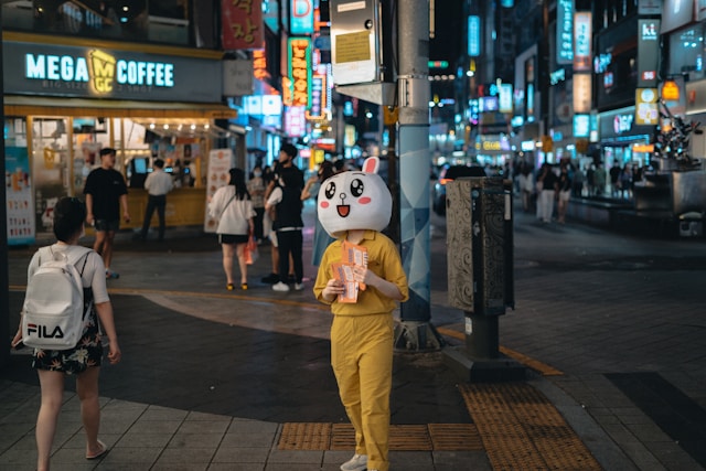 An outdoor bunny mascot in a city centre